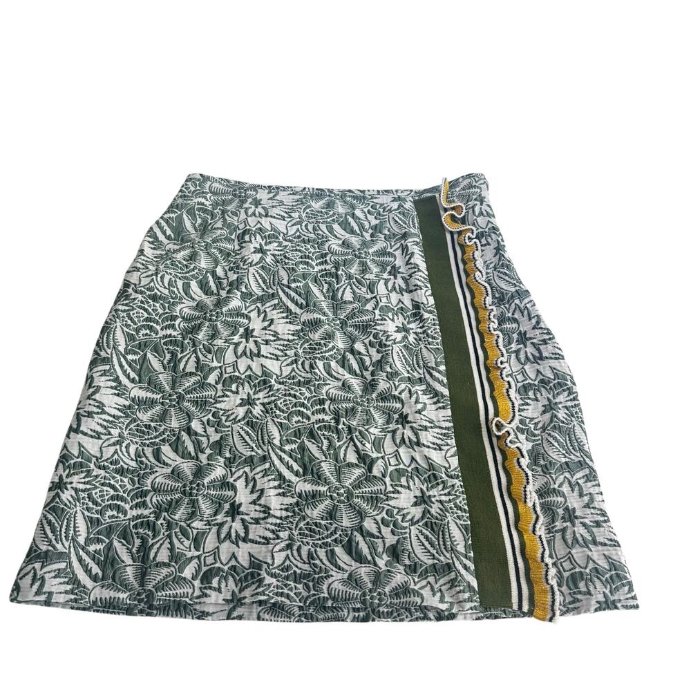 Anna Sui Floral Jacquard Mini Skirt Green A-Line Mod Retro Size 4